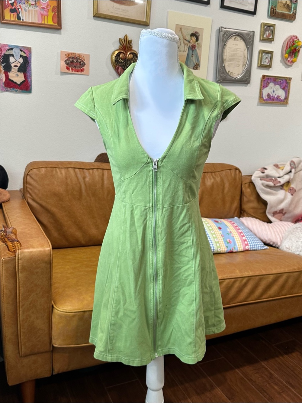 Urban Outfitters Light Green Tee with Branded Multicolor Tag